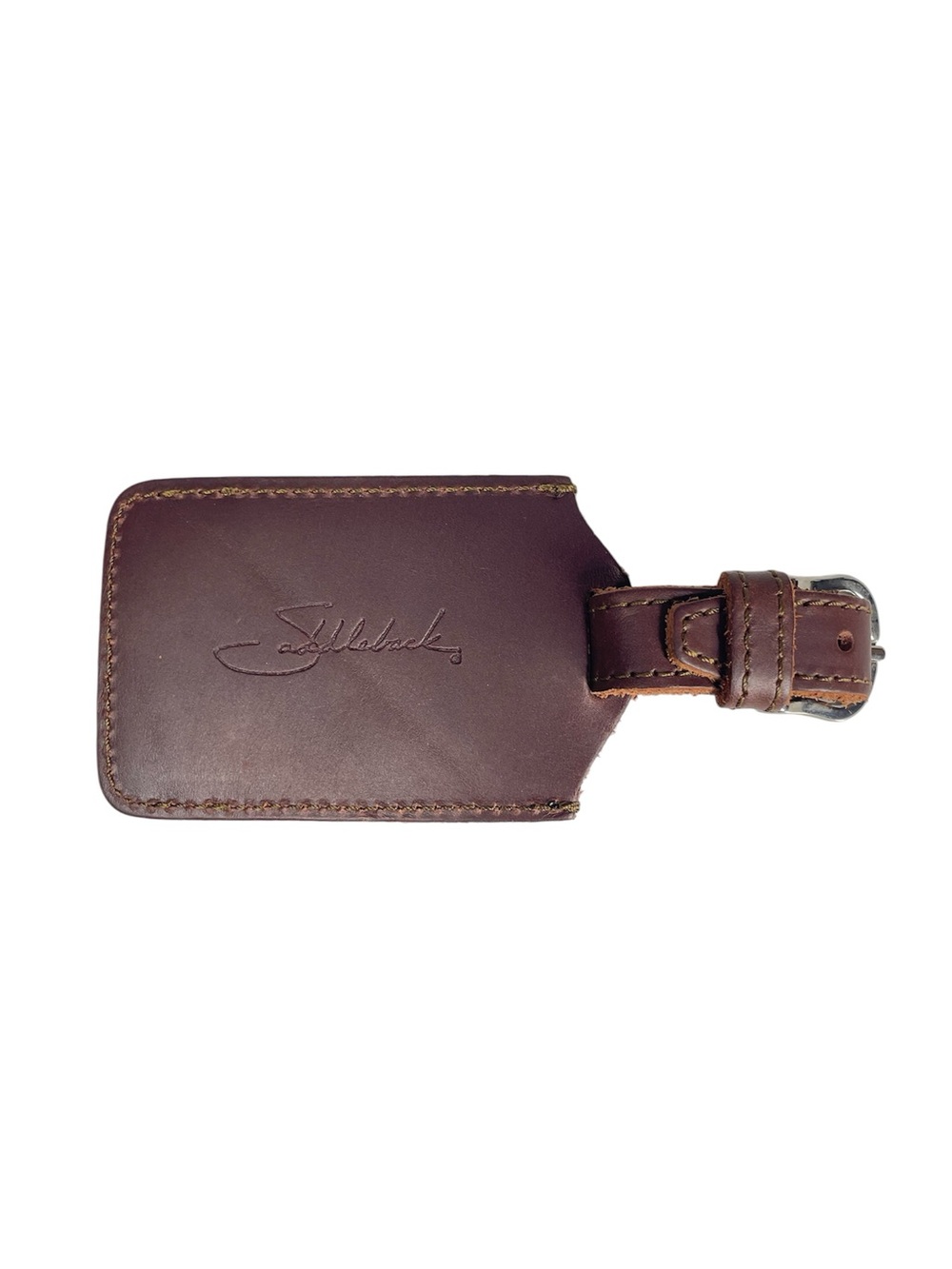 Saddleback Leather Co Luggage Tag ID Badge Holder Script Logo Chestnut